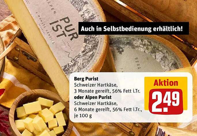 Berg Purist und Alpen Purist Schweizer Hartkäse, 2,49 je 100 g