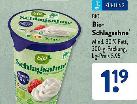 BIO Bio-Schlagsahne 200 g für nur 1,19 €