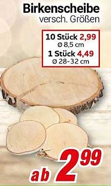 Birkenscheibe - verschiedene Größen