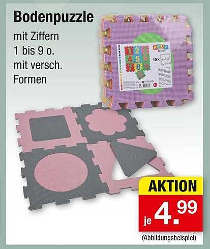 Bodenpuzzle mit Ziffern 1 bis 9 und verschiedenen Formen
