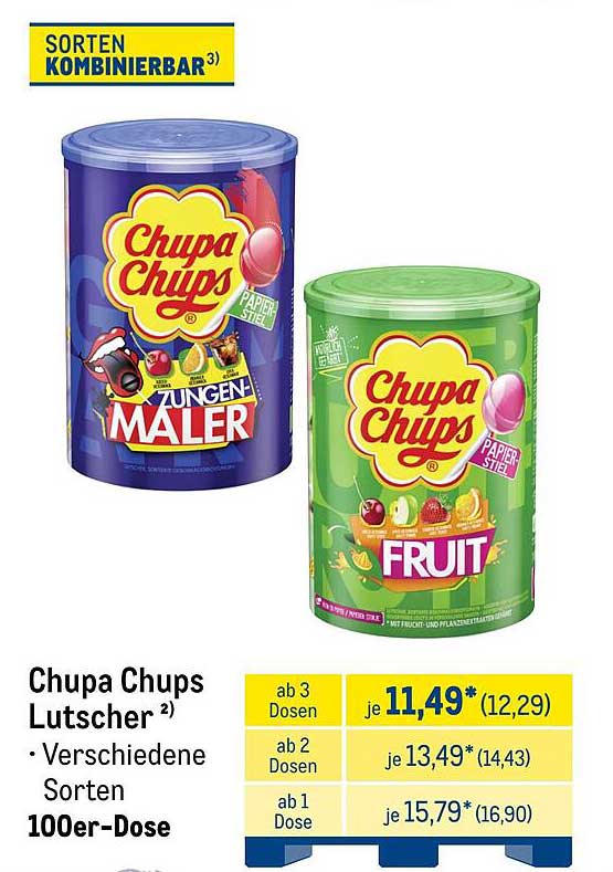 Chupa Chups Lutscher 100er-Dose – Verschiedene Sorten