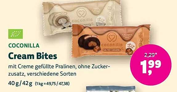 COCONILLA Cream Bites mit Creme gefüllte Pralinen, ohne Zuckerzusatz, verschiedene Sorten