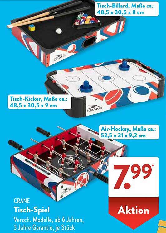 CRANE Tisch-Spiel - Tisch-Billard, Tisch-Kicker und Air-Hockey