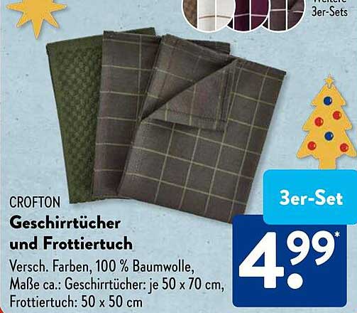 CROFTON Geschirrtücher und Frottiertuch 3er-Set