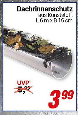 Dachrinnenschutz aus Kunststoff, L 6 m x B 16 cm