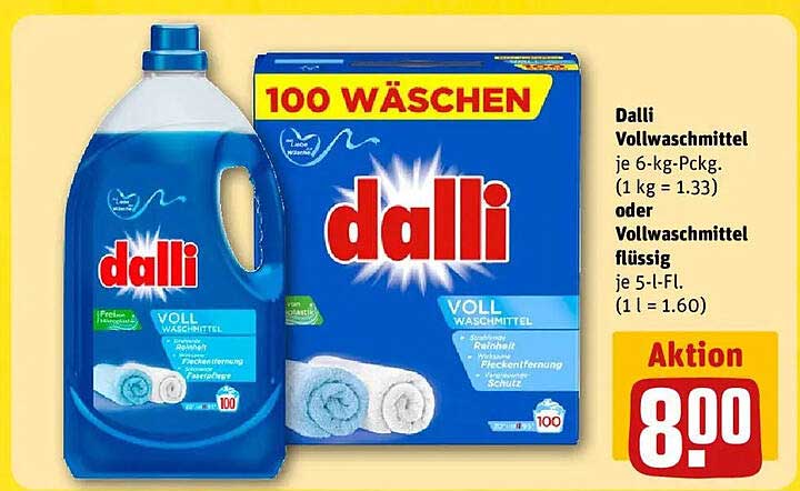 Dalli Vollwaschmittel, je 6-kg-Pckg. oder Vollwaschmittel flüssig je 5-l-FL.