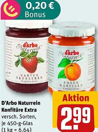 D'Arbo Naturrein Konfitüre Extra, 450-g-Glas, verschiedene Sorten