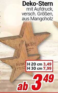Deko-Stern mit Aufdruck, versch. Größen, aus Mangoholz