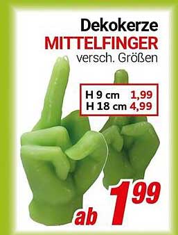 Dekokerze MITTELFINGER in verschiedenen Größen