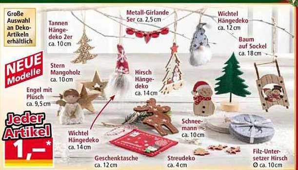 Dekorationsartikel Weihnachten – Jeder Artikel nur 1,–