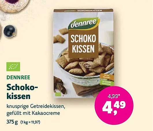dennree Schokokissen - knusprige Getreidekissen, gefüllt mit Kakaocreme
