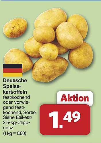 Deutsche Speisekartoffeln festkochend oder vorwiegend festkochend (2,5-kg-Clippsack)