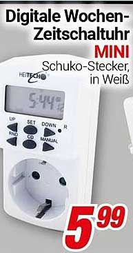 Digitale Wochen-Zeitschaltuhr MINI Schuko-Stecker, in Weiß