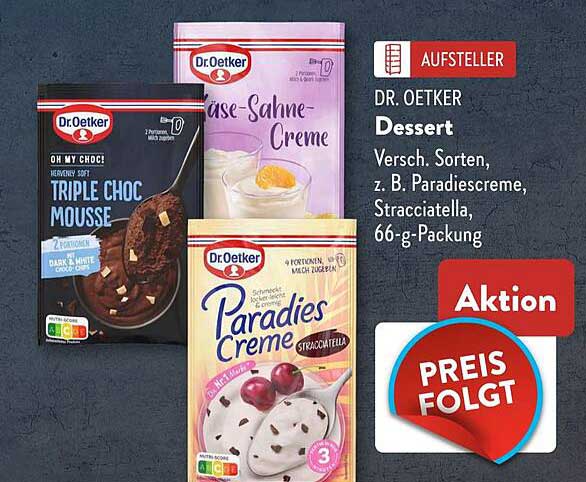 Dr. Oetker Dessert Verschiedene Sorten, z. B. Paradiescreme, Stracciatella, 66-g-Packung