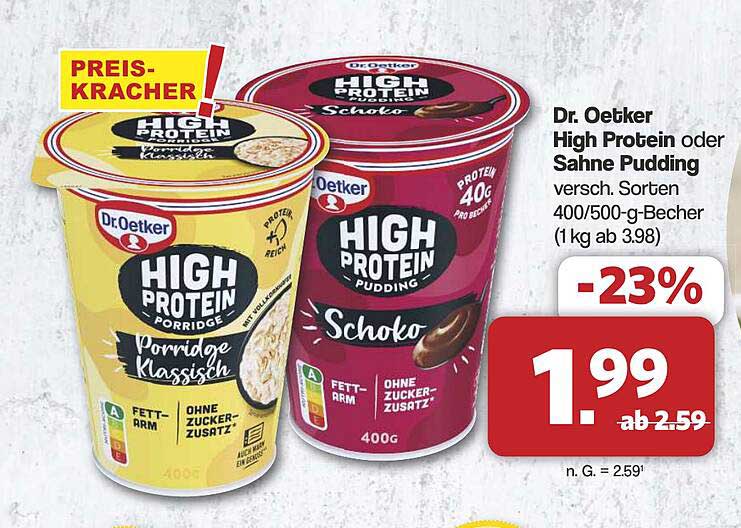 Dr. Oetker High Protein oder Sahne Pudding - Verschiedene Sorten 400/500-g-Becher