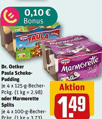 Dr. Oetker Paula Schoko-Pudding oder Marmorette Splits