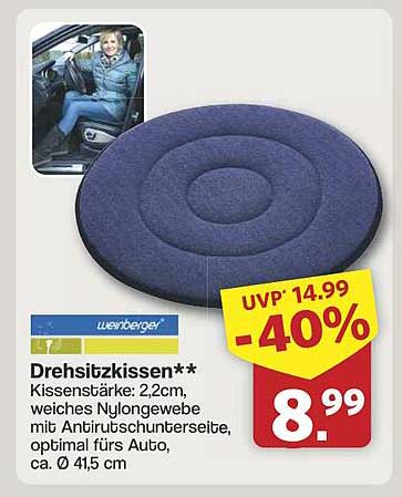 Dreh-Sitzkissen von Werberger - bequem unterwegs