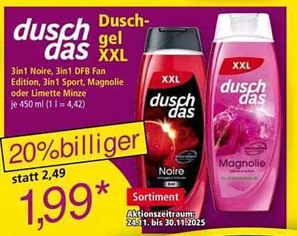 dusch das Duschgel XXL – 3in1 Noire, 3in1 DFB Fan Edition, 3in1 Sport, Magnolie oder Limette Minze