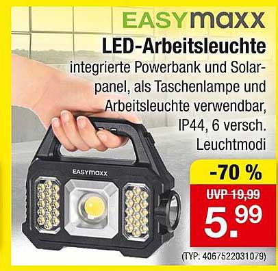 EASYmaxx LED-Arbeitsleuchte mit Powerbank und Solarpanel