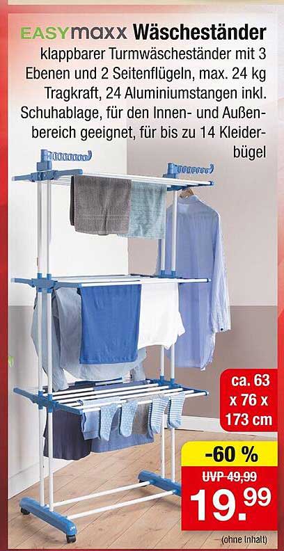 EASYmaxx Wäscheständer klappbar Turmwäscheständer mit 3 Ebenen
