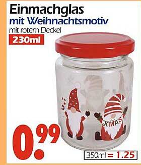 Einmachglas mit Weihnachtsmotiv und rotem Deckel - 230ml