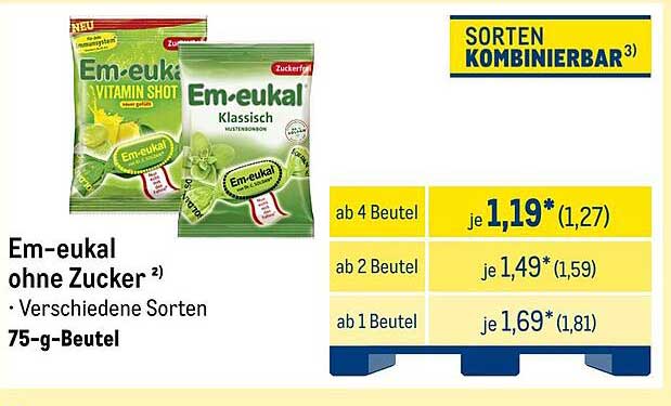 Em-eukal ohne Zucker – Verschiedene Sorten im 75-g-Beutel