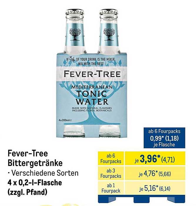 Fever-Tree Bittergetränke - Mediterranes Tonic Water 4 x 0,2 l