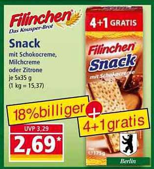 Filinchen Snack mit Schokoladencreme - 4+1 gratis