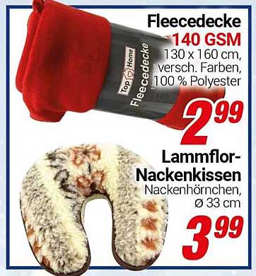 Fleece-Decke 140 GSM und Lammflor-Nackenkissen