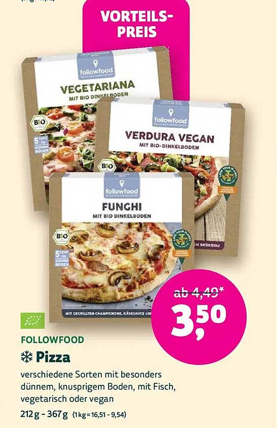 FOLLOWFOOD Bio-Pizza in verschiedenen Sorten