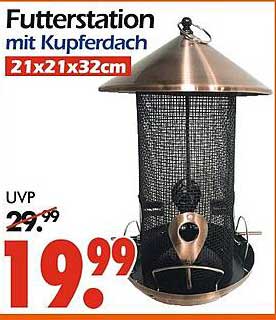 Futterstation mit Kupferdach 21x21x32cm