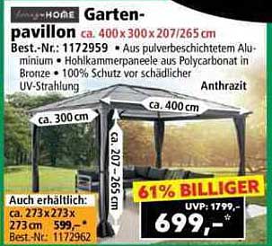 Gartenpavillon ca. 400 x 300 x 207/265 cm