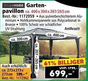 Gartenpavillon ca. 400 x 300 x 207/265 cm