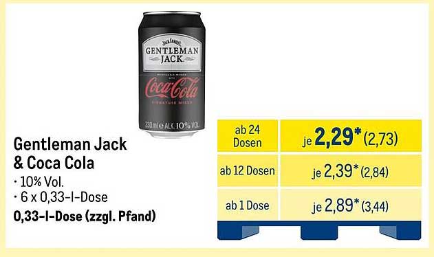 Gentleman Jack & Coca Cola - 0,33 l Dose