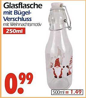 Glasflasche mit Bügelverschluss mit Weihnachtsmotiv 250ml