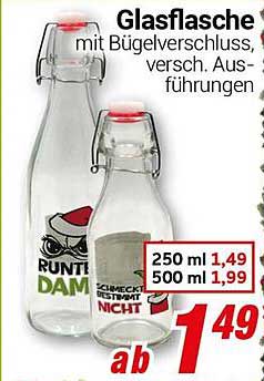 Glasflasche mit Bügelverschluss, versch. Ausführungen