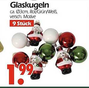 Glaskugeln 9 Stück ca. Ø3cm in Rot/Grün/Weiß – verschiedene Motive