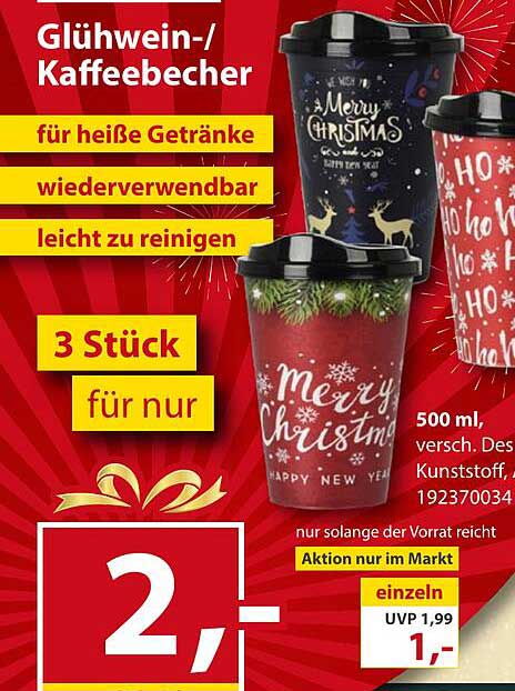 Glühwein-/Kaffeebecher 3 Stück für nur 2,-