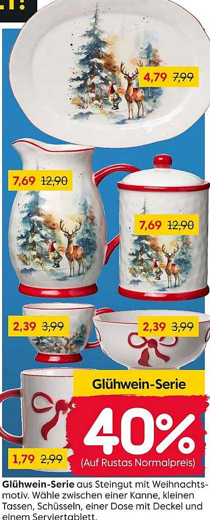 Glühwein-Serie aus Steingut mit Weihnachtsmotiv
