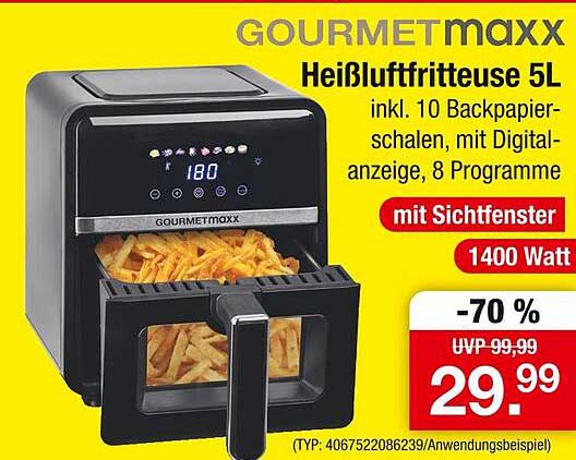GOURMETmaxx Heißluftfritteuse 5L inkl. 10 Backpapier-Schalen