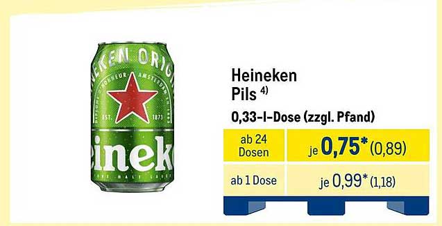 Heineken Pils 0,33-l-Dose (zzgl. Pfand)