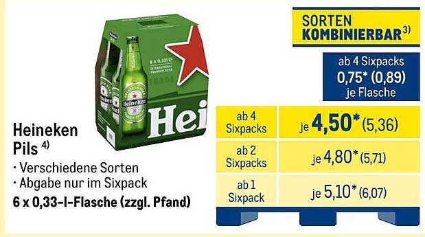 Heineken Pils 6 x 0,33 l-Flasche (zzgl. Pfand)