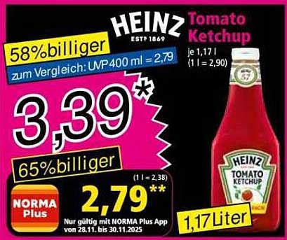HEINZ Tomato Ketchup 1,17 Liter zum Sonderpreis