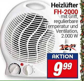 Heizlüfter FH-2000 mit Griff, regulierbare Temperatur und Ventilation, 2.000 W
