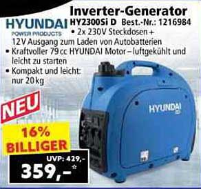 Hyundai Inverter-Generator HY2300Si D - 16% Rabatt