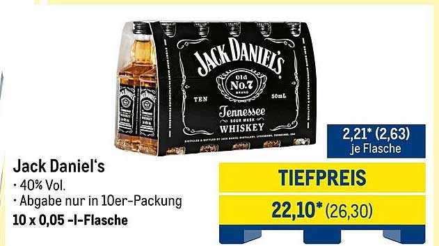 Jack Daniel's Tennessee Whiskey 10 x 0,05 l – Tiefpreis!