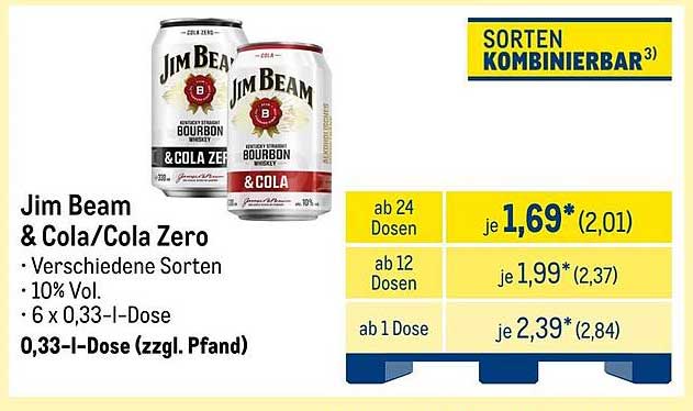 Jim Beam & Cola/Coca-Cola Zero 0,33 l-Dose