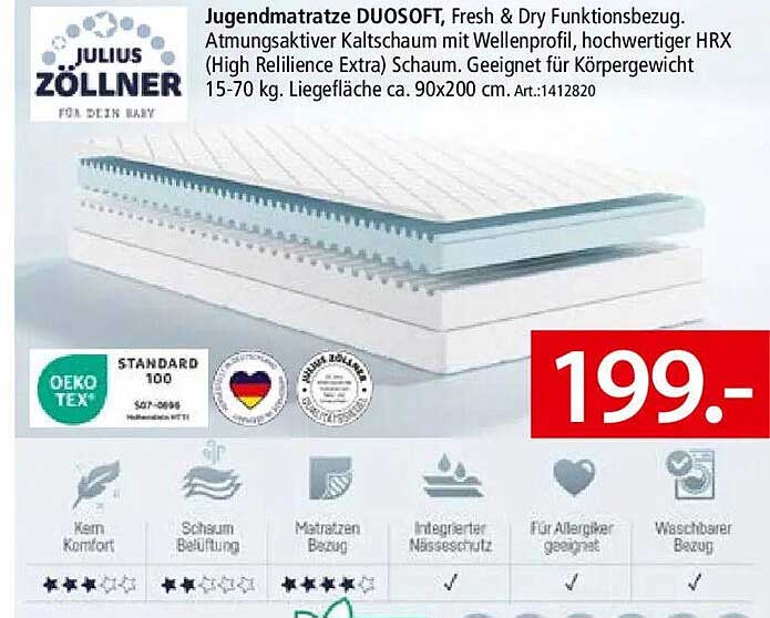 Jugendmatratze DUOSOFT, Fresh & Dry Funktionsbezug