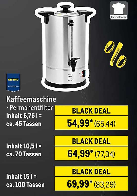 Kaffeemaschine mit Permanentfilter für bis zu 100 Tassen