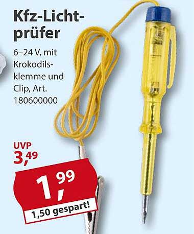 Kfz-Lichtprüfer 6–24 V mit Krokodilklemme und Clip, Art. 180600000